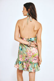 VESTIDO HALTER CORTO ESTAMPADO - VERDE