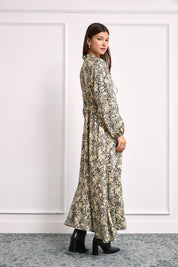 LONG BOTANICAL PRINT DRESS - GREEN