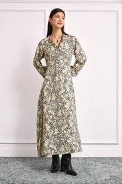 LONG BOTANICAL PRINT DRESS - GREEN