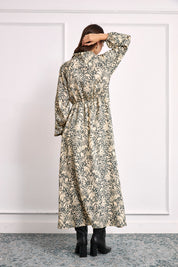 LONG BOTANICAL PRINT DRESS - GREEN