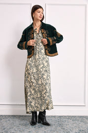 LONG BOTANICAL PRINT DRESS - GREEN