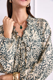 LONG BOTANICAL PRINT DRESS - GREEN