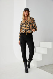 CHAQUETA BÓMBER ESTAMPADO FLORAL - CAMEL