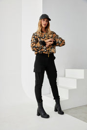 CHAQUETA BÓMBER ESTAMPADO FLORAL - CAMEL
