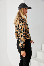 CHAQUETA BÓMBER ESTAMPADO FLORAL - CAMEL