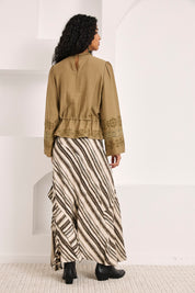 EMBROIDERED AND GUIPURE LACE BLOUSE - KHAKI - KHAKI