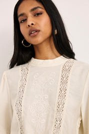 EMBROIDERED AND GUIPURE LACE BLOUSE - IVORY - ECRU