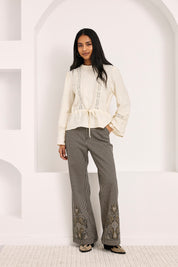 EMBROIDERED AND GUIPURE LACE BLOUSE - IVORY - ECRU