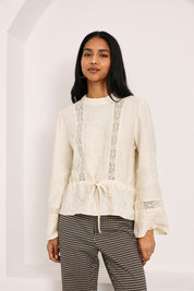 EMBROIDERED AND GUIPURE LACE BLOUSE - IVORY - ECRU