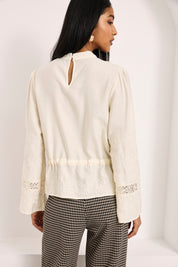EMBROIDERED AND GUIPURE LACE BLOUSE - IVORY - ECRU