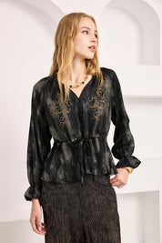 STUDDED FITTED BLOUSE - BLACK - BLACK