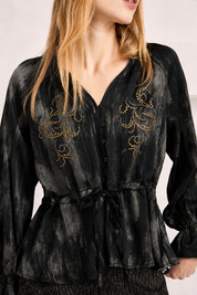 STUDDED FITTED BLOUSE - BLACK - BLACK
