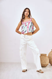 TOP TIRANTES ESTAMPADO CROCHET - ROSA