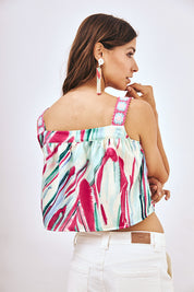 TOP TIRANTES ESTAMPADO CROCHET - ROSA