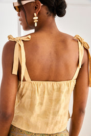JACQUARD PLEATED TOP WITH JEWEL STRAPS - YELLOW
