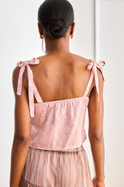 JACQUARD PLEATED TOP WITH JEWEL STRAPS - PINK