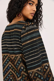 MULTICOLOR BORDER BLOUSE - BLACK - BLACK