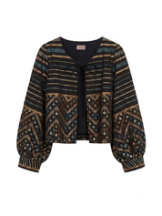 MULTICOLOR BORDER BLOUSE - BLACK - BLACK