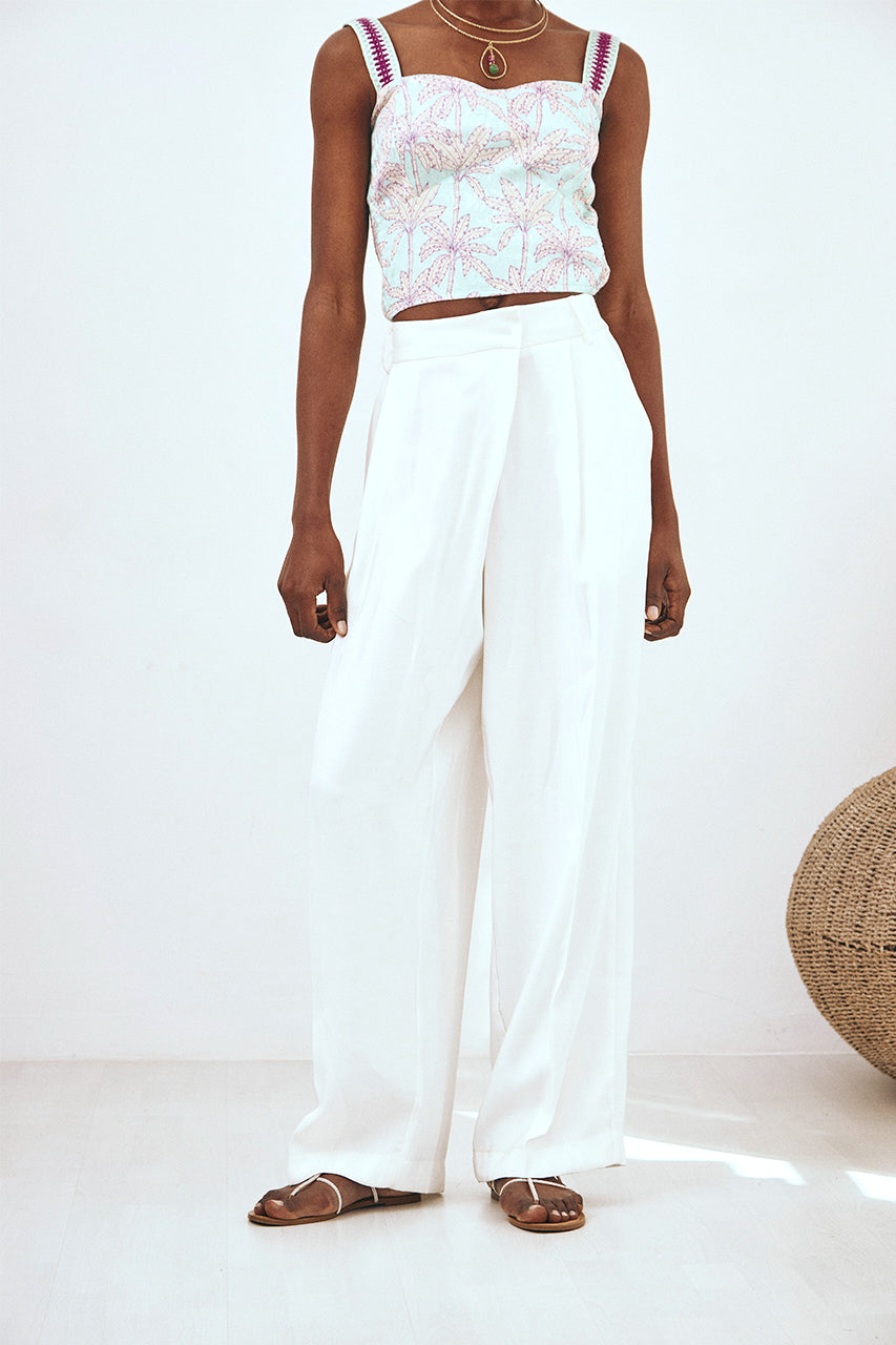 FLOWY PLEATED TROUSERS - WHITE