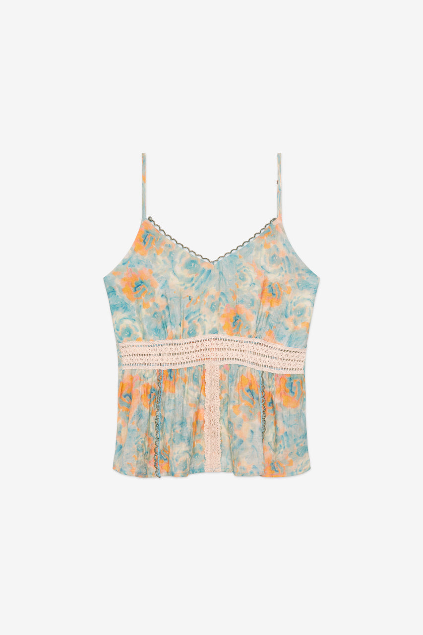 TOP ESTAMPADO CON BLONDAS - TURQUESA