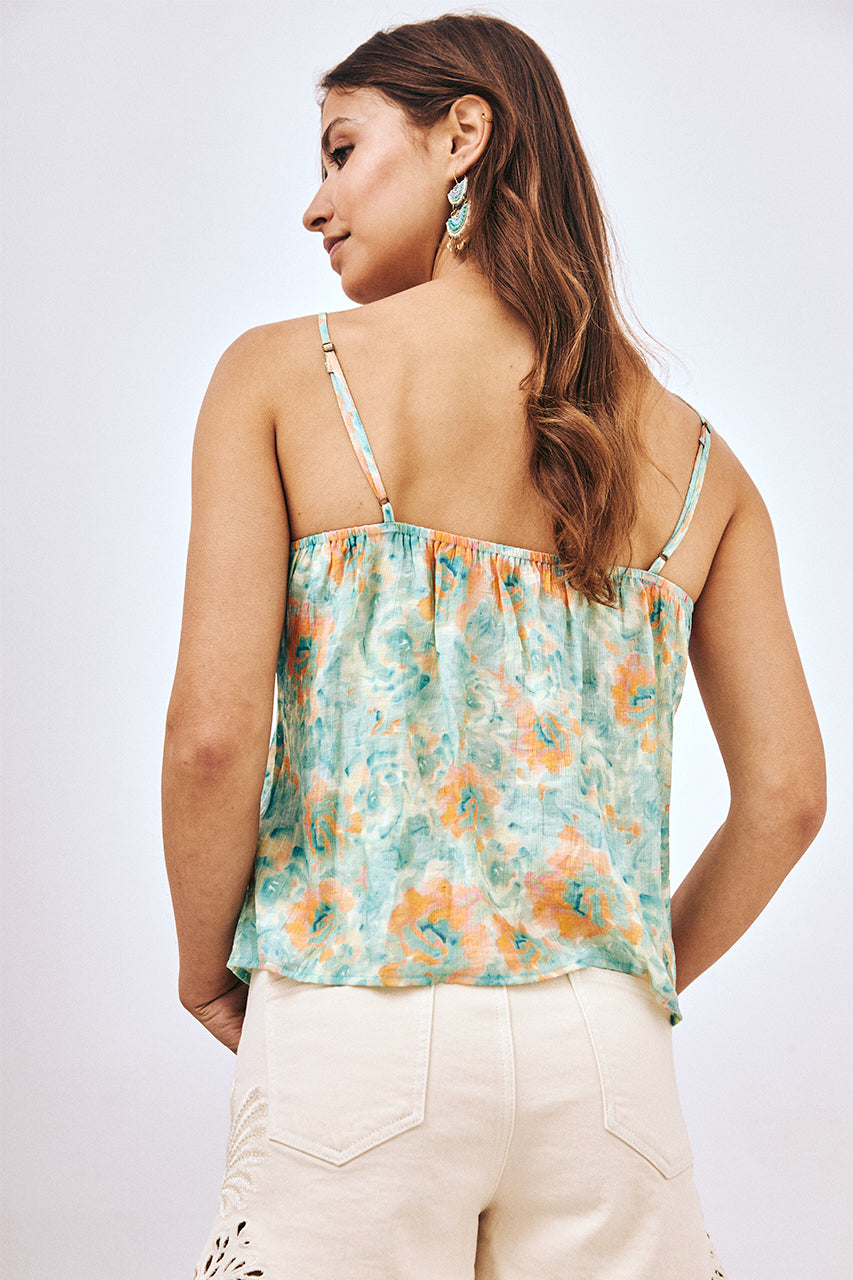 TOP ESTAMPADO CON BLONDAS - TURQUESA