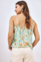 TOP ESTAMPADO CON BLONDAS - TURQUESA
