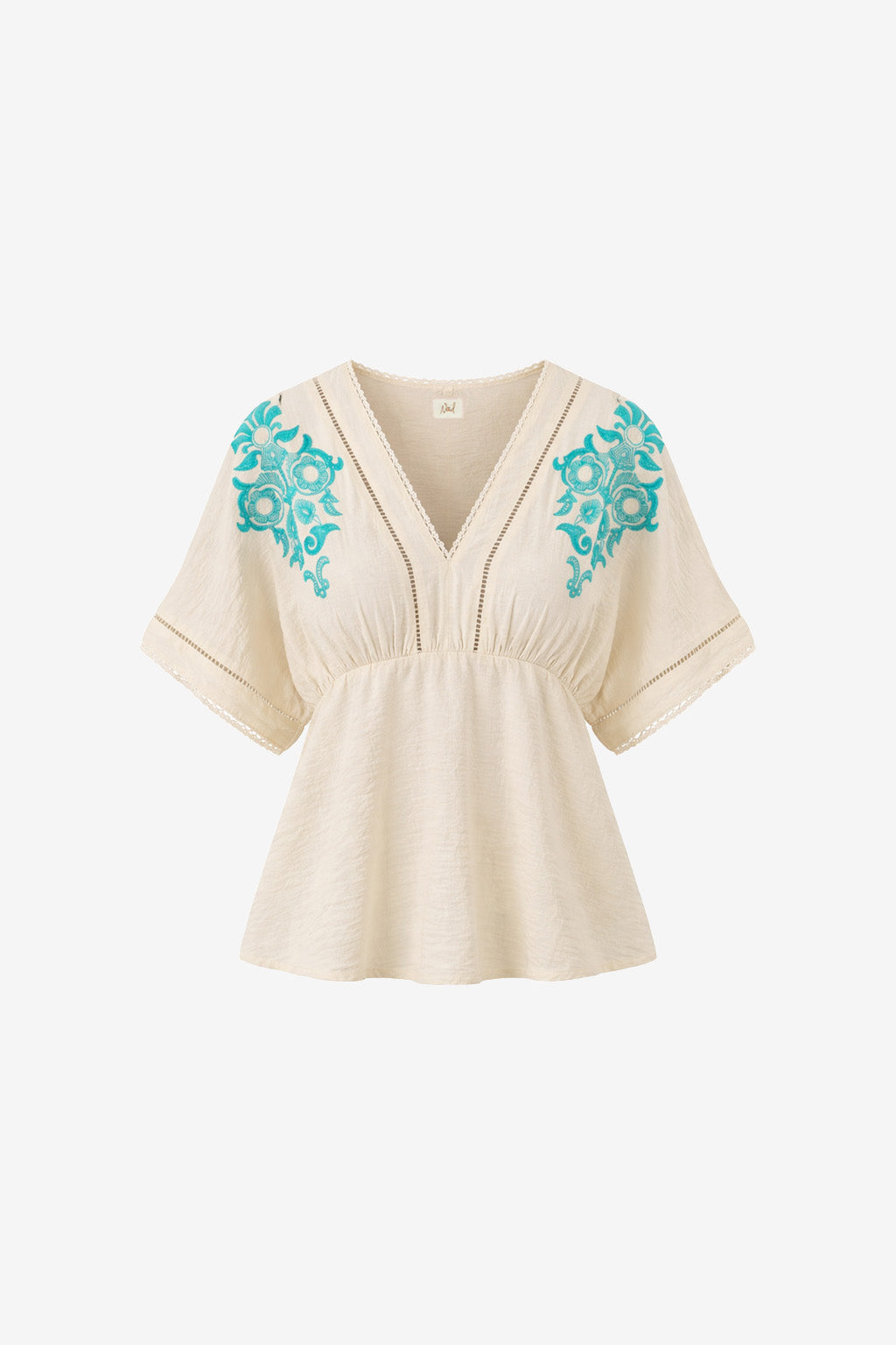 EMBROIDERED V-NECK BLOUSE - OFF-WHITE