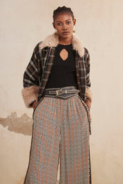 CAPE WITH FUR CUFFS AND COLLAR - BLACK