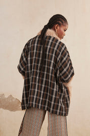 CAPE WITH FUR CUFFS AND COLLAR - BLACK