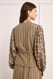 Striped vest with embroidery - KHAKI