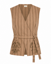 Striped vest with embroidery - KHAKI