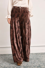 Printed velvet palazzo trousers - COFFEE