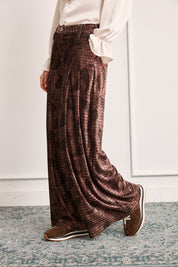 Printed velvet palazzo trousers - COFFEE