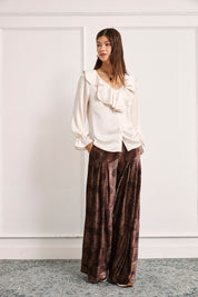Printed velvet palazzo trousers - COFFEE