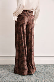 Printed velvet palazzo trousers - COFFEE