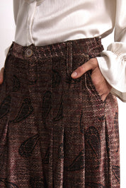 Printed velvet palazzo trousers - COFFEE