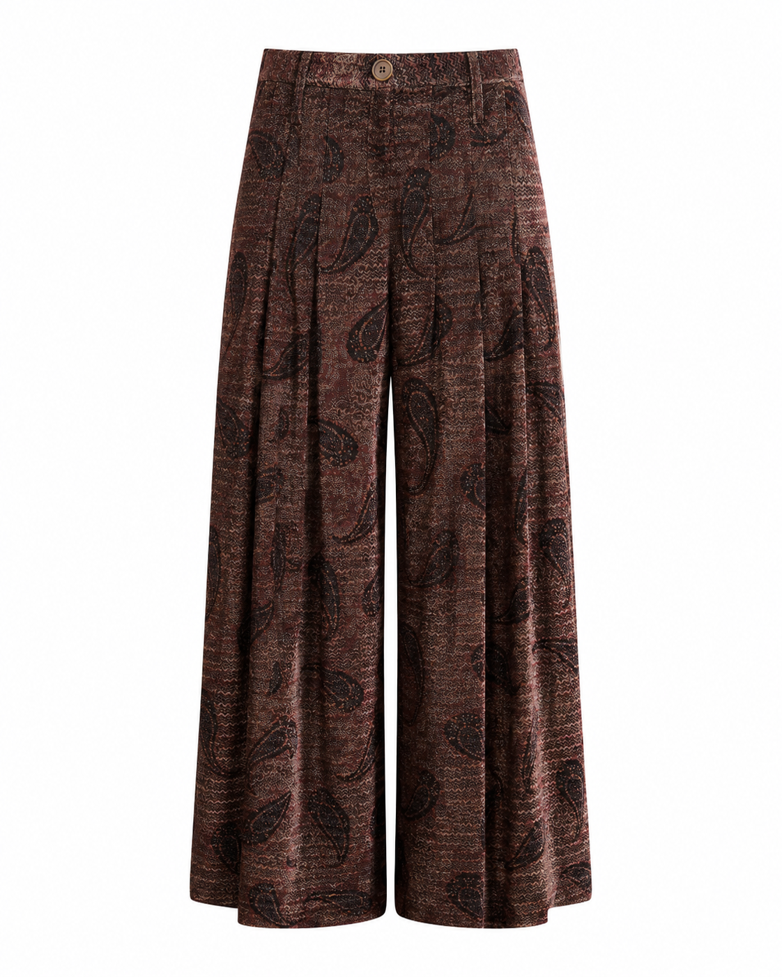 Printed velvet palazzo trousers - COFFEE