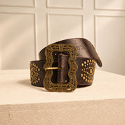 CRACKED LEATHER FANTASY BUCKLE BELT - CHOCOLATE