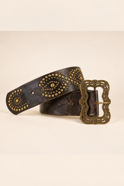 CRACKED LEATHER FANTASY BUCKLE BELT - CHOCOLATE