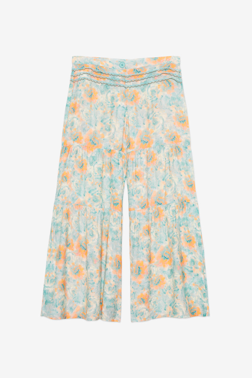 PRINTED TROUSERS WITH WAIST DETAIL - TURQUOISE