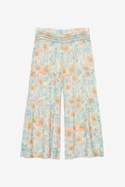 PRINTED TROUSERS WITH WAIST DETAIL - TURQUOISE