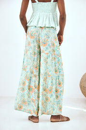 PRINTED TROUSERS WITH WAIST DETAIL - TURQUOISE
