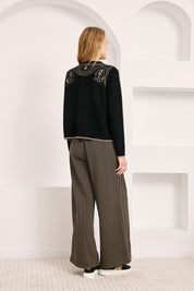 PANTALÓN JACQUARD PINZAS - NEGRO