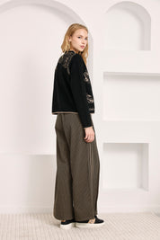 PANTALÓN JACQUARD PINZAS - NEGRO