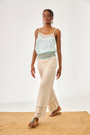 LACE NECKLINE LINGERIE TOP - BLUE