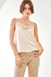 LACQUER NECKLINE LINGERIE TOP - CAMEL