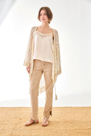 LACQUER NECKLINE LINGERIE TOP - CAMEL