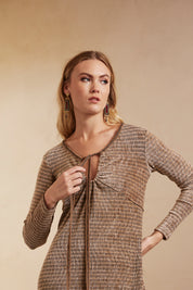 VESTIDO LARGO MANGA LARGA EN TEJIDO DE PUNTO - TAUPE