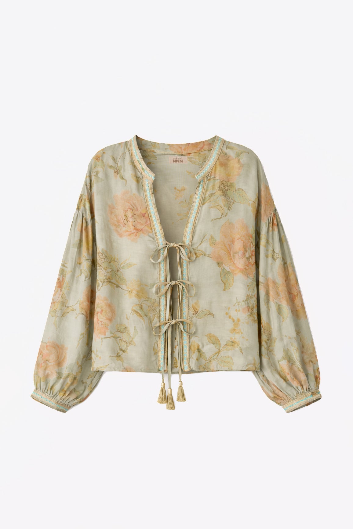 BLUSA FLORAL PASAMANERÍA - AZUL