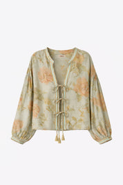 BLUSA FLORAL PASAMANERÍA - AZUL